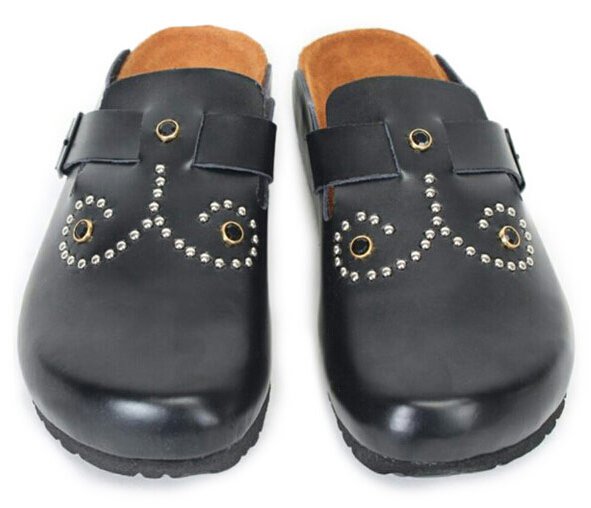 【黑】Birko-flor夸张大头铆钉拼花装饰设计凉鞋
